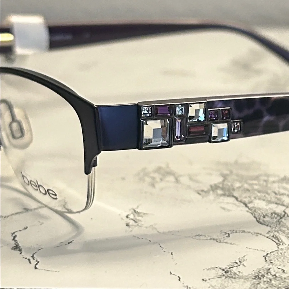 Bebe BB5151 Plum Semi-Rimless Eyeglasses Swarovski Crystals NWT